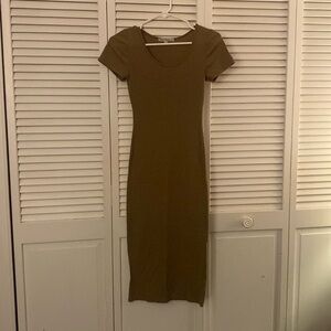 Velvet Torch Los Angeles Small Ribbed Bodycon Light Brown Dress
